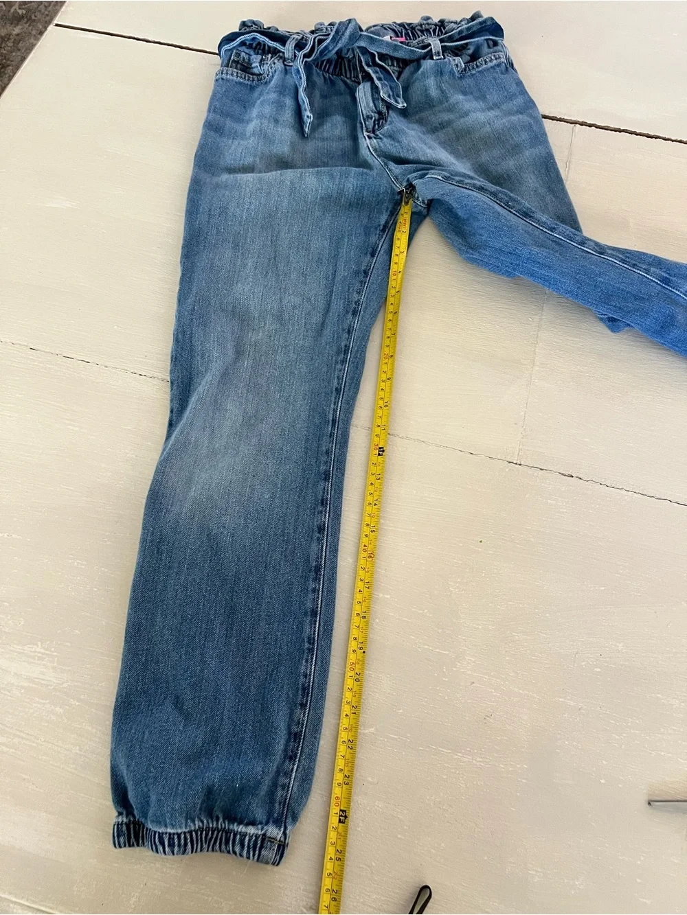 The Children’s Place Girls Paperbag Waist Denim Jogger Jeans Size 14 Tie waist